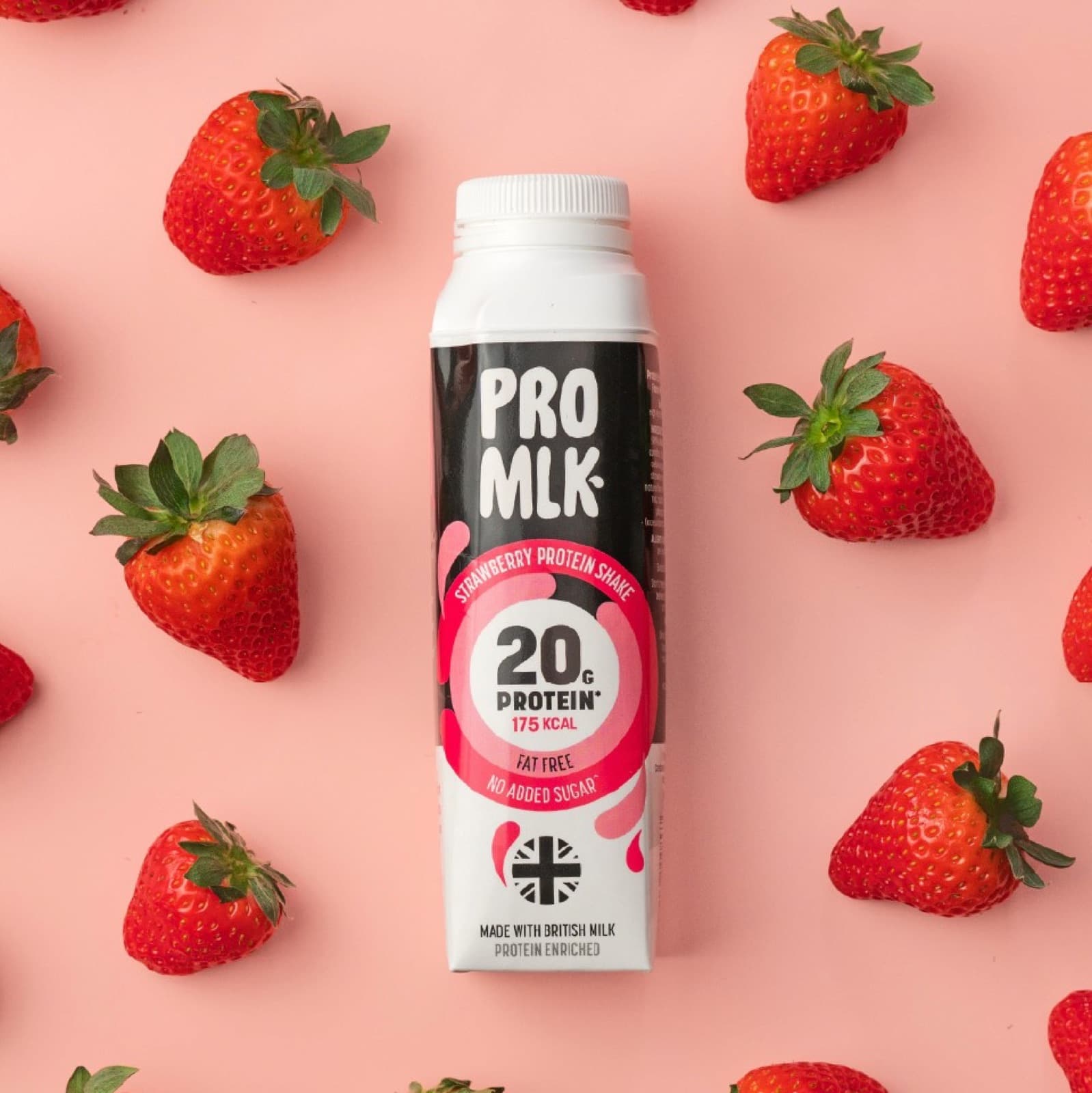 Pro Mlk product content with strawberries